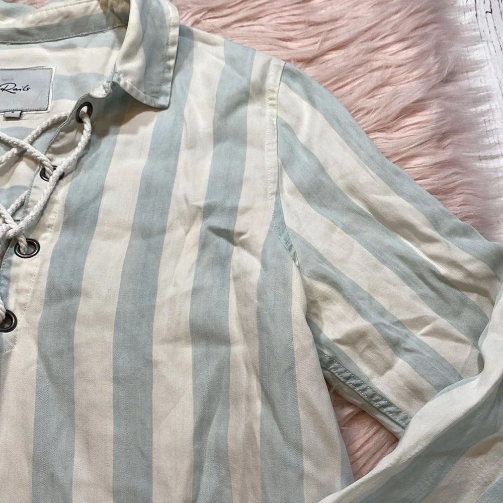Rails Utility Blue White Tie Front Stripe Blouse sz S - Picture 4 of 9